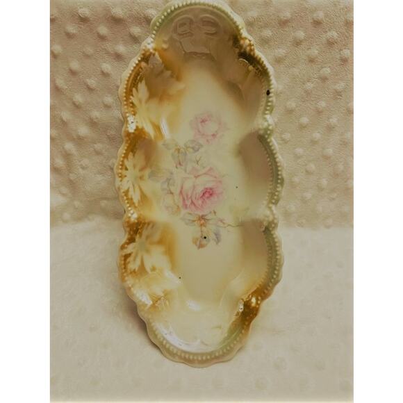 Vintage German Celebrate Rose Design Lusterware Long Oval Bowl - Picture 2 of 4